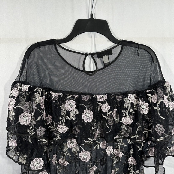 NEW $120 Alfani [ 2X ] Embroidered‎ Ruffle Illusion Top in Black Purple - Picture 11 of 12